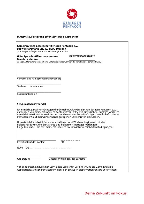 SEPA Basislastschrift Mandat SEPA Basislastschrift Mandat